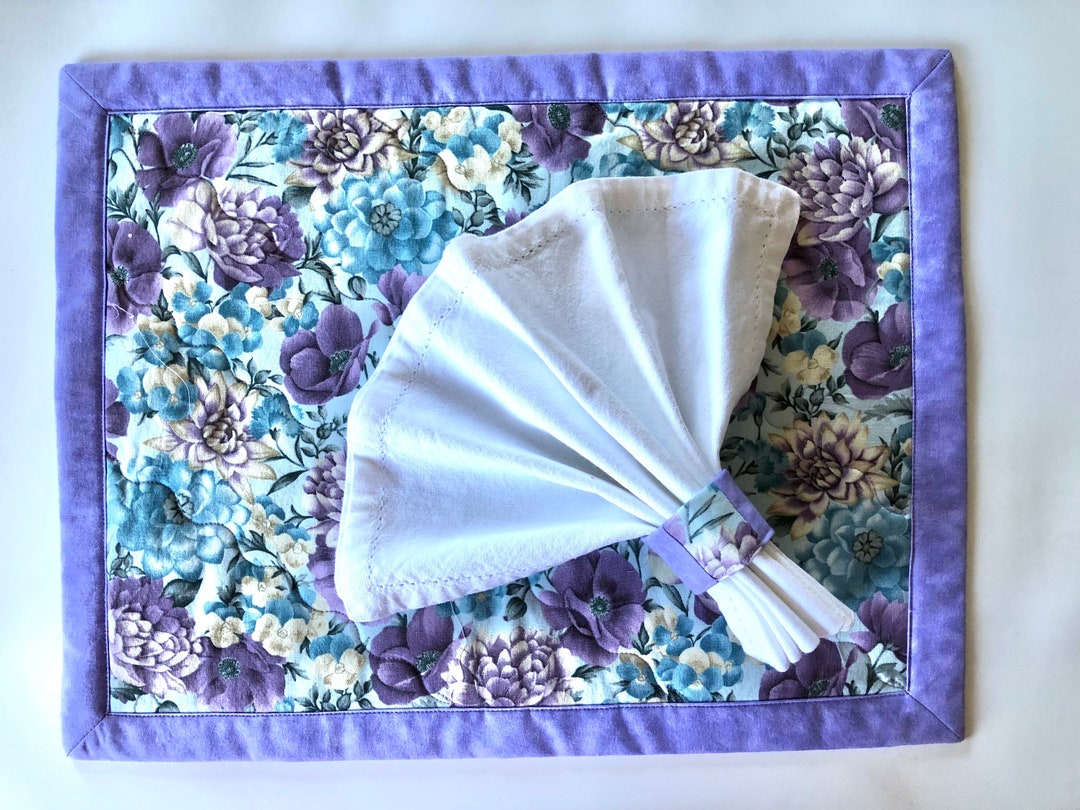 Set of Two Beautiful Quilted Placemats & Matching Napkin Rings Etsy