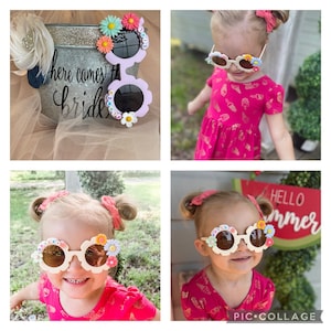 Personalized Kids Sunglasses: Floral Daisy Design with Hair Bows image 7