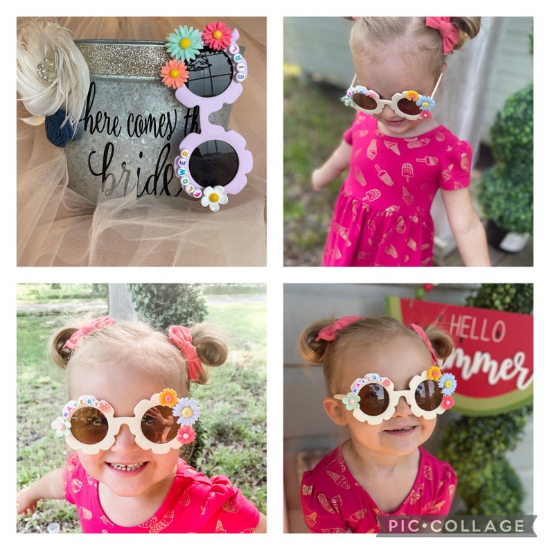 Personalized Kids Sunglasses: Floral Daisy Design with Hair Bows image 7