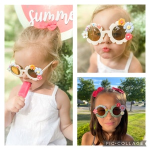 Personalized Kids Sunglasses: Floral Daisy Design with Hair Bows image 3