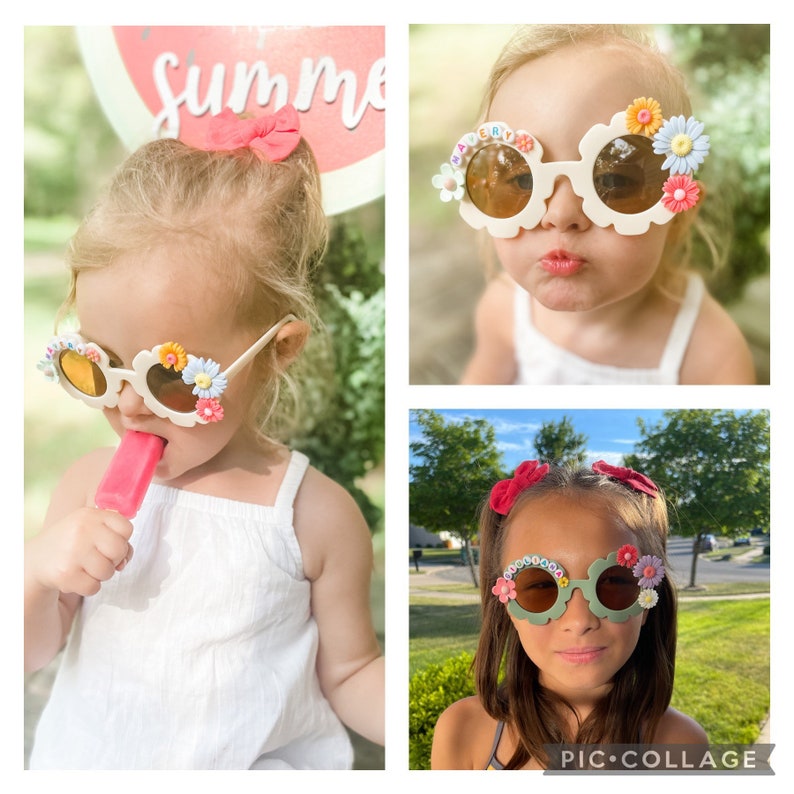 Personalized Kids Sunglasses: Floral Daisy Design with Hair Bows image 3