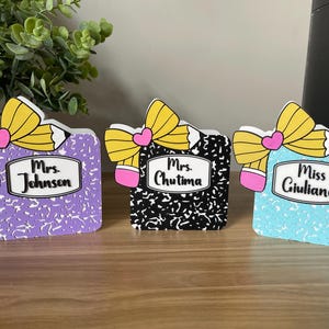 Personalized Teacher Pen Holder | Composition Notebook Desk Organizer, Pencil Bow Accent