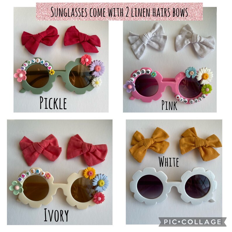 Personalized Kids Sunglasses: Floral Daisy Design with Hair Bows image 4