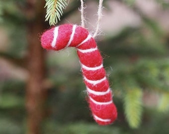 Christmas Felt Candy Canes | Red White Christmas Tree Decor | Embroidered Candy Cane Festive Felt Decoration