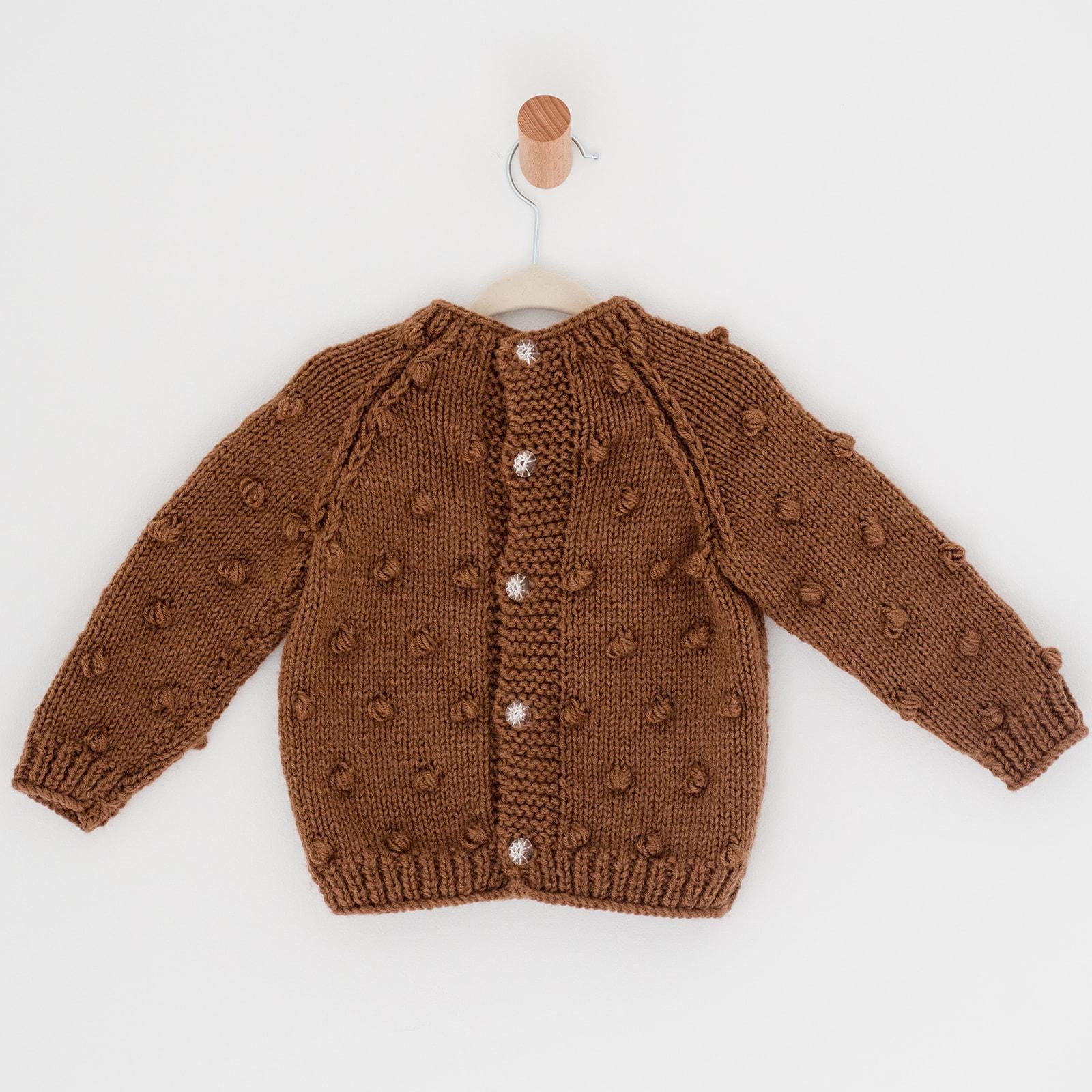 Handmade Wool Baby Cardigan - Brown Knit Button-Front Sweater - Boho Crochet Infant Clothes