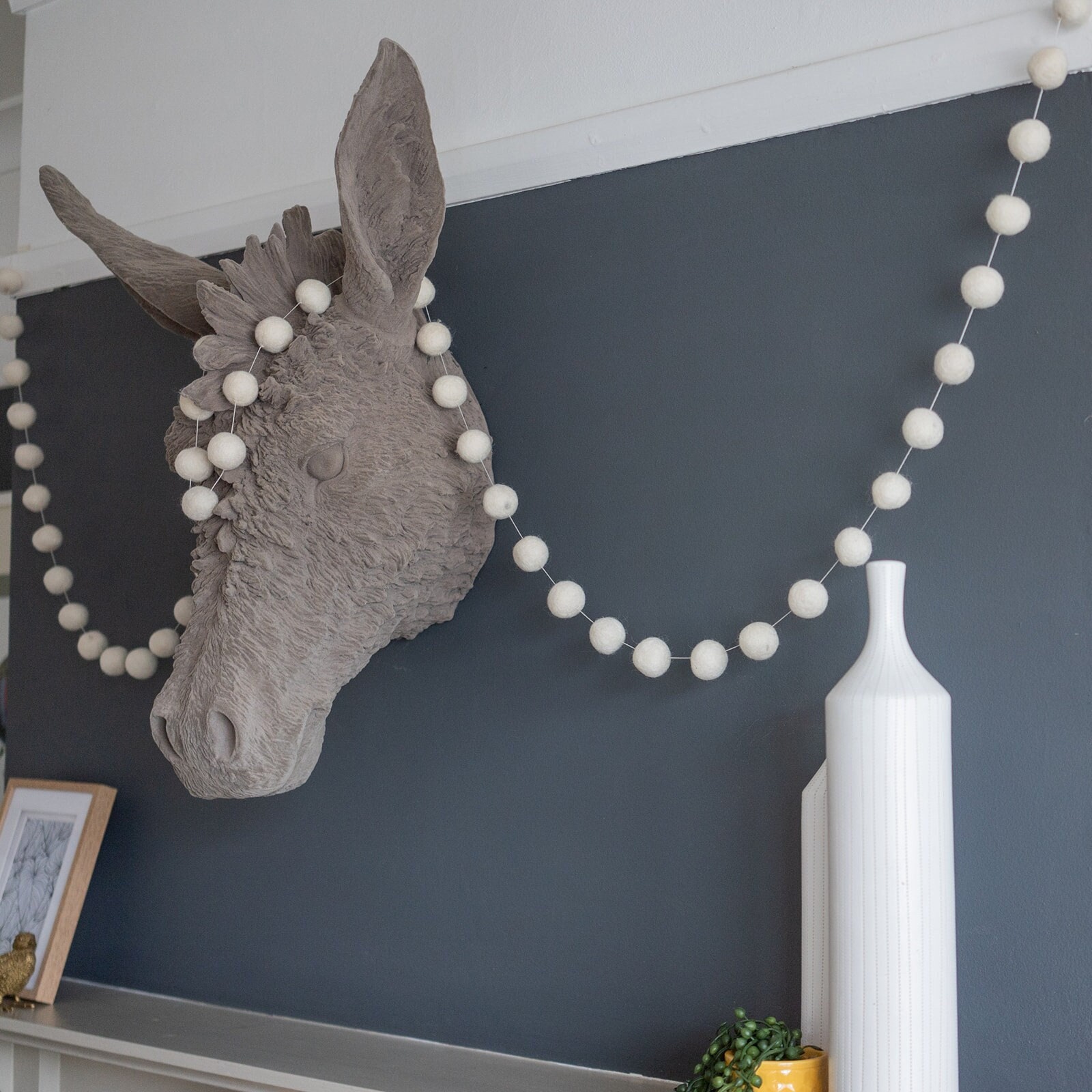 White Pom Pom Felt Ball Garland Ivory pom pom staircase bunting…