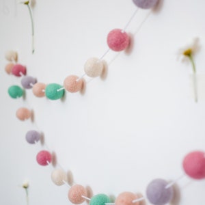 Peach Pastel Coloured Felt Ball Garland | Rainbow Multi Colour pom pom bunting | Living room, childs bedroom, nursery, Playroom decor