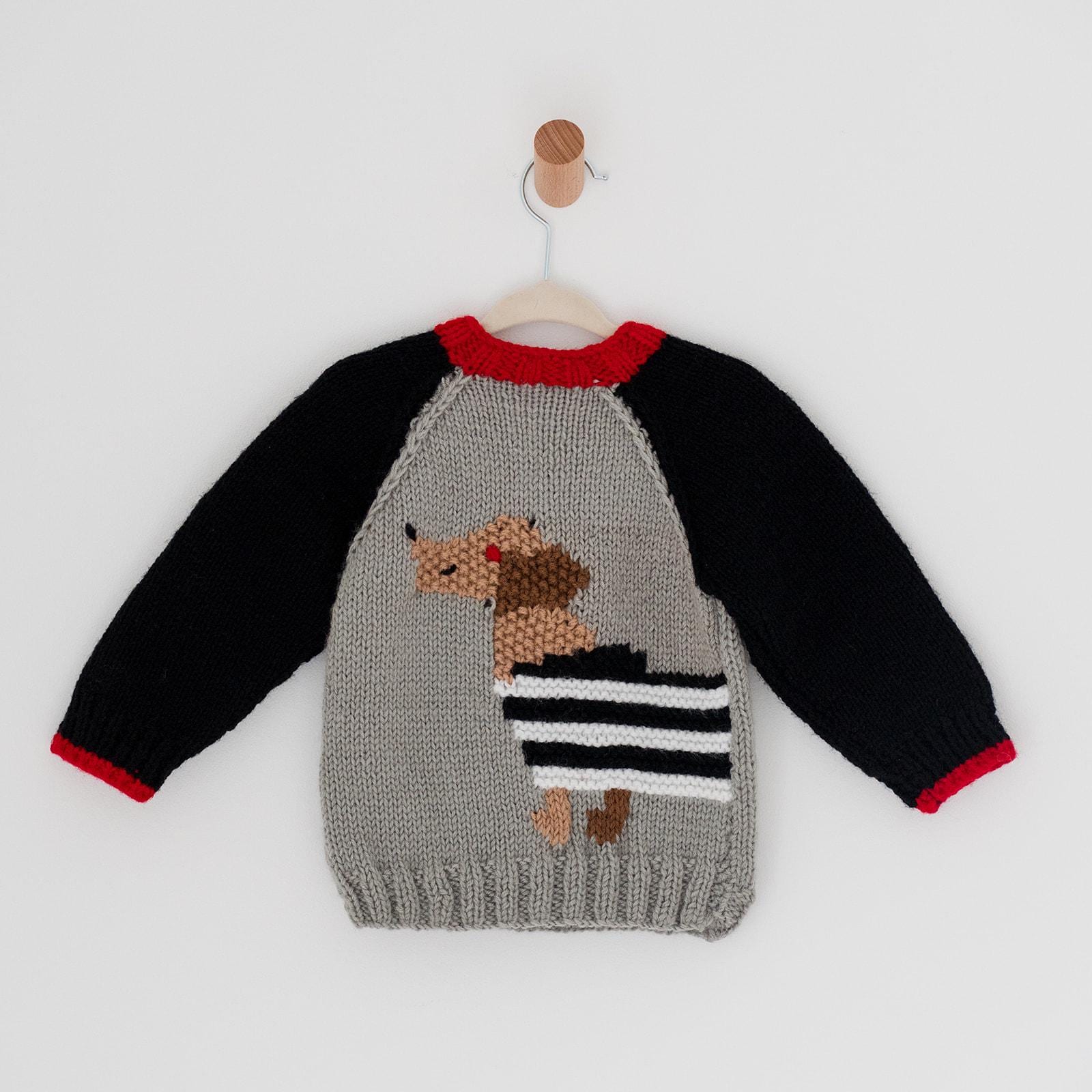 Handmade Knit Sausage Dog Baby Sweater - Stripey Jumper Design - Boho Crochet Cardigan