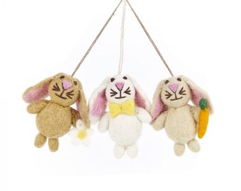 Conejo de fieltro, oveja y pollito decoración colgante / decoración del árbol / lindo regalo de Pascua o Navidad
