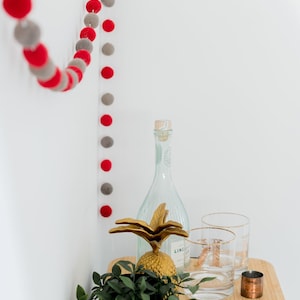 Christmas Red and Grey Pom Pom Felt Ball Garland | Staircase bunting | Festive Felt Ball Garland Decor