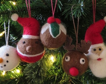 Felt Christmas Tree Decoration | Snowman, Reindeer, Robin, Pudding, Santa | Felt Pom Pom Ball Thanksgiving Hanging