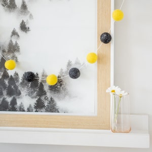 Yellow and Black pom pom garland | bedroom, nursery bunting, Playroom accessory