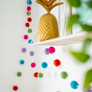Bright Pom Pom Felt Ball Garland | Disco Colour pom pom bunting | bedroom, nursery, Playroom decor | Childs room wall hanging