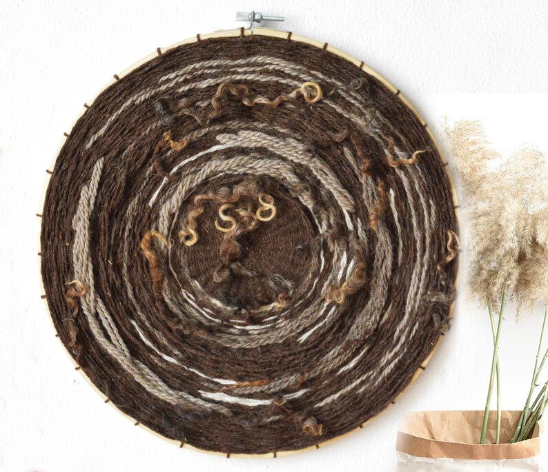Brown round wall hanging Textile wall decor Woven wall art Etsy