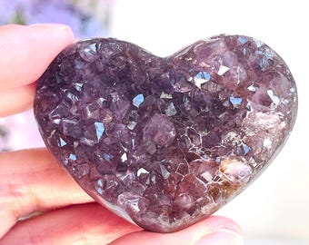 Amethyst Druzy Heart: Natural Healing Crystal Decor Gift