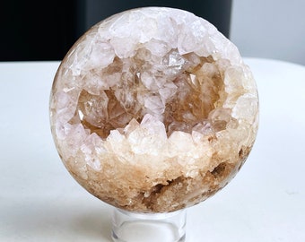 Pink Amethyst Sphere with Quartz: Ethically Sourced Crystal Decor (108mm)