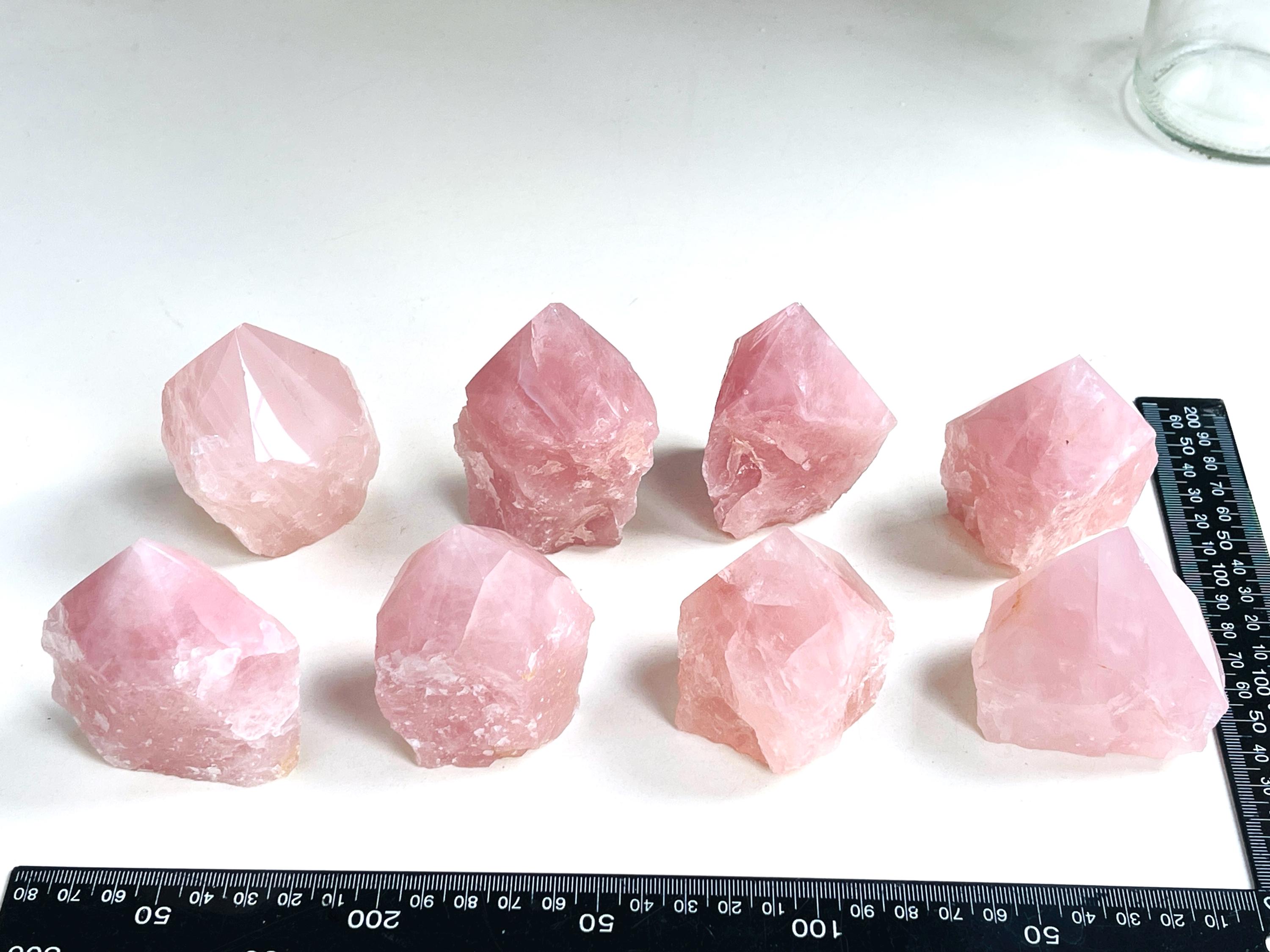 ローズクォーツ原石ポイント：トップポリッシュタワー、クリスタル装飾