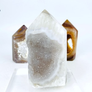 Agate Druzy Tower: Natural Healing Crystal Point