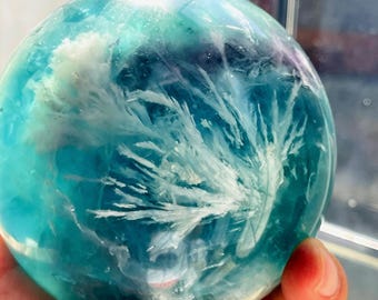 Feather Fluorite Sphere: Green & Purple Healing Crystal (84mm, 1032g)