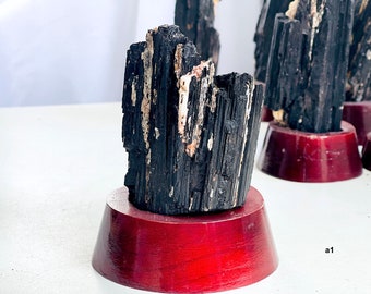 Amazing Rough Black Tourmaline with Mica, Large Black Tourmaline on Wooden base , Raw Mineral Specimen, Stone for Protection