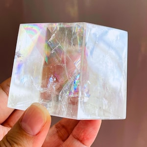 Brazilian Optical Calcite Cube: Iceland Spar Crystal, Chakra Cleansing 6
