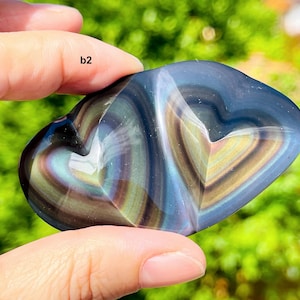 Rainbow Obsidian Double Heart: Hand Carved Crystal Stone