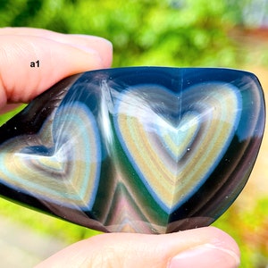 Rainbow Obsidian Double Heart: Hand Carved Crystal Stone
