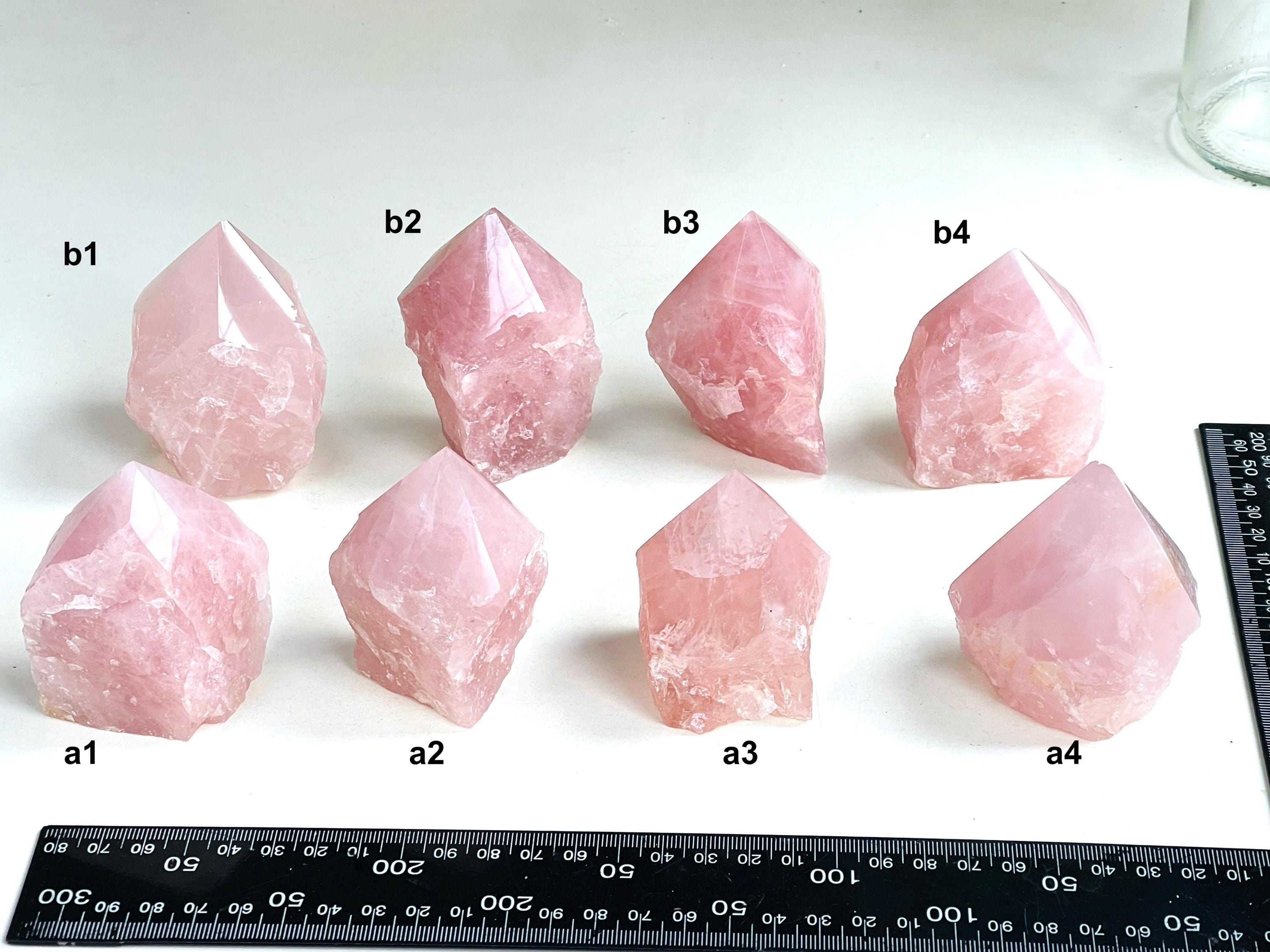 ローズクォーツ原石ポイント：トップポリッシュタワー、クリスタル装飾