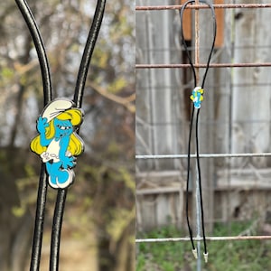 Smurfette Smurfs Smurf Girl Cartoon 80s Lapel Pin •  Smurfs Bolo Tie • Retro Bolo Tie • 80s Toys • Handmade Bolo • Smurfs Jewlery •