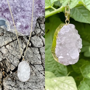 Druzy Necklace • White Druzy Necklace • Crystal Necklace • Agate Necklace • Handmade Necklace • Gemstone • Healing Crystal Necklace •