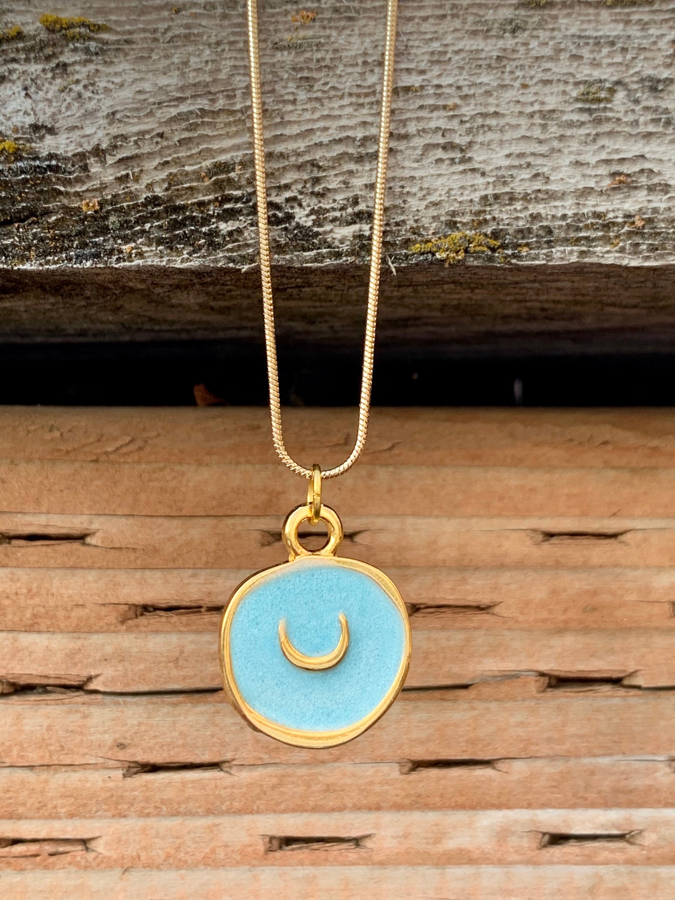 Blue Moon Necklace Gold Dipped Necklace Crescent Moon - Etsy