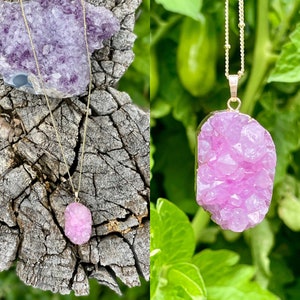 Druzy Necklace • Pink Druzy Necklace • Crystal Necklace • Agate Necklace • Handmade Necklace • Pink Necklace • Healing Crystal Necklace •