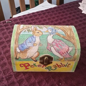 Peter coniglio e Jemima pozzanghera scatola artigianale disegnata a mano