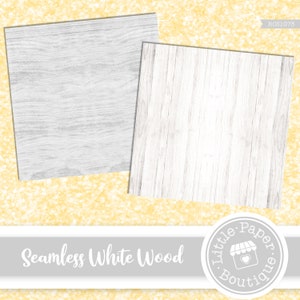 May include: Two seamless white wood textures. The wood grain is visible in both textures. The textures are perfect for use in digital scrapbooking, card making, and other craft projects.