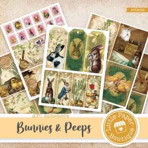 Rabbit Paper Pack, Rabbit Bunny Potter printable vintage ATC, vintage, journal kit, junk journal, ATC cards, horizontal collage