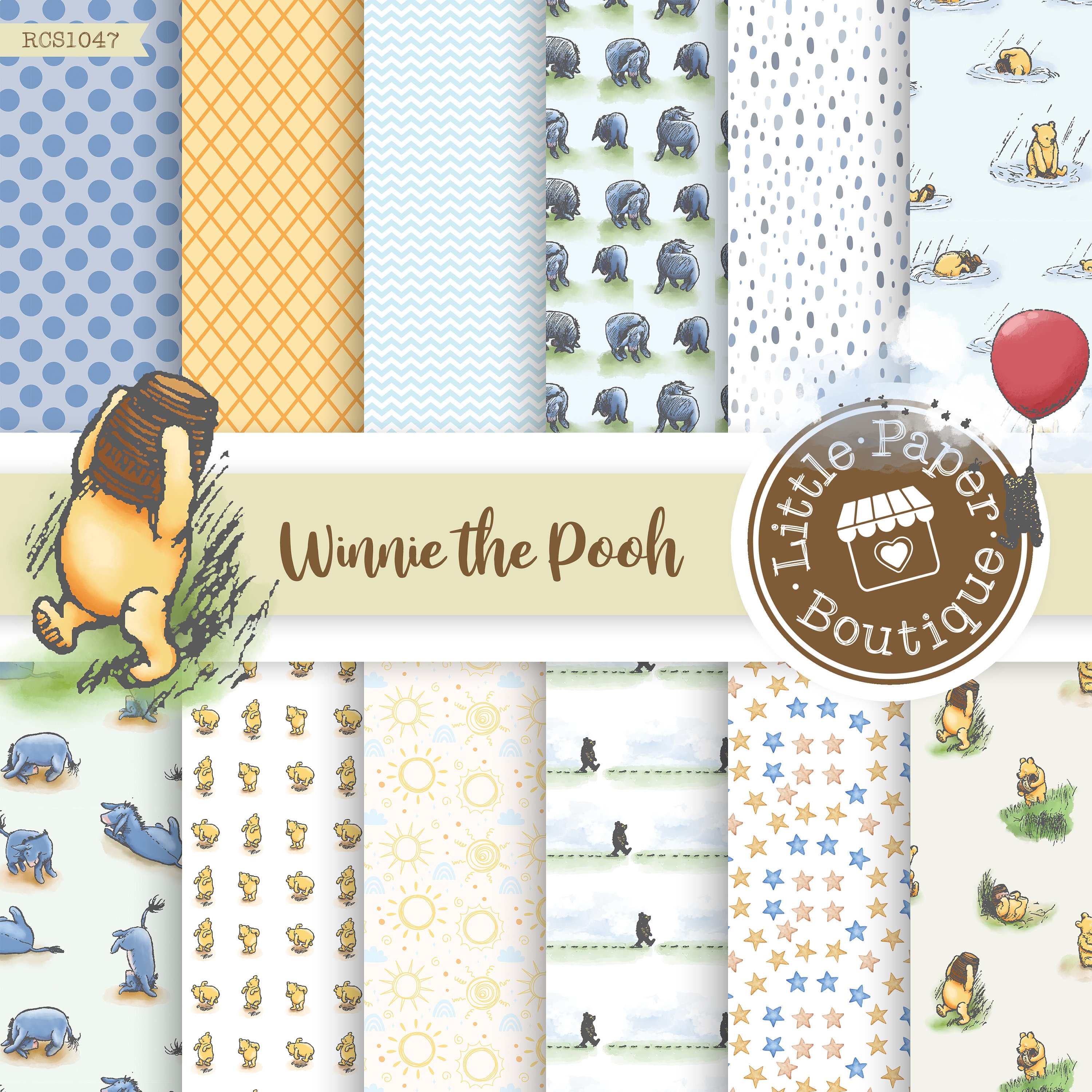 SEAMLESS Winnie the Pooh Digital Paper Digital Download Designs scrapbook birthday baby shower invitation craft projects pooh bear winnie