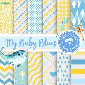 Baby Blue Digital Paper, Blue, Grey, Baby Boy, Digital Paper, Scrapbook Paper,Digital Paper,Scrapbook Paper,Blue Baby Boy Digital Paper Pack