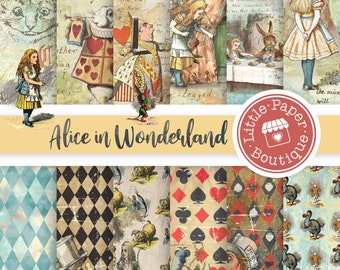 Vintage Alice in Wonderland Classic Illustrations Set, Vintage Alice In Wonderland Scrapbooking Images Mad Hatter Tea Party Background