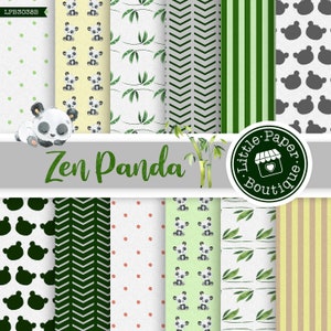 Panda Digital Paper, Digital Scrapbook Paper, Digital Paper Pack, Panda Scrapbook Paper, Bamboo Scrapbook Paper, Watercolor Panda, Scrapbook