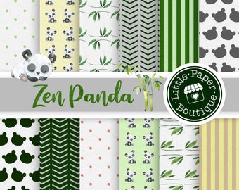 Panda Digital Paper, Digital Scrapbook Paper, Digital Paper Pack, Panda Scrapbook Paper, Bamboo Scrapbook Paper, Watercolor Panda, Scrapbook