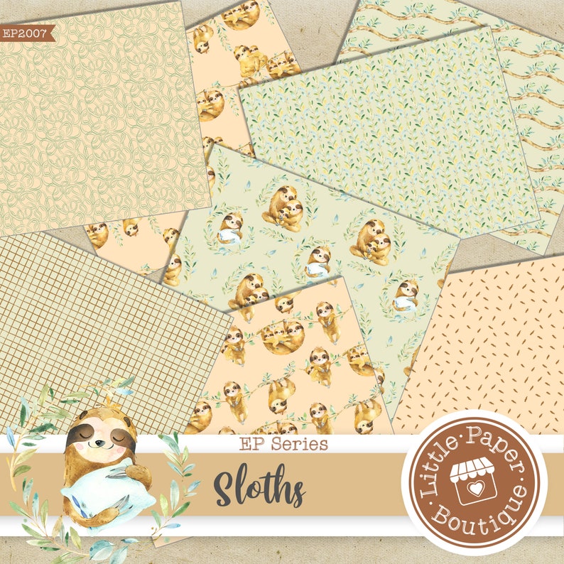 Sloth Digital Paper Amazonian Lazy Sloths Digital Printable Paper With Ephemera Elements ...