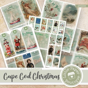 Weihnachten Cape Cod Junk Journal Kit, ausdruckbar, ATC Vintage, Journal Kit, Junk Journal, ATC-Karten, horizontale Collageblätter, ATC-Rückseite