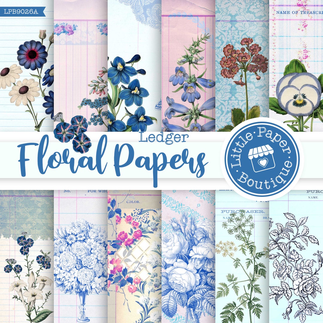 Floral Digital Junk Journal Pages, Shabby Chic Digital Paper Pack ...