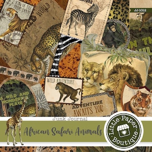 Savannah Africa Animals Safari Digital Junk Journal Kit (FULL KIT) with Scrapbook Printable Papers, Tickets and Ephemera
