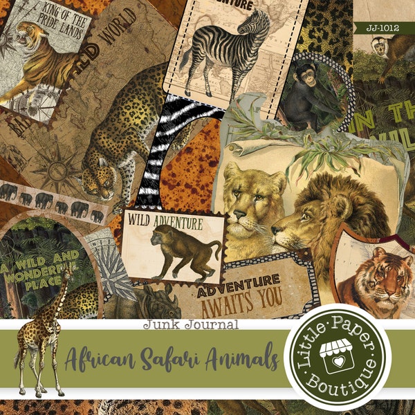 Savannah Africa Animals Safari Digital Junk Journal Kit (FULL KIT) with Scrapbook Printable Papers, Tickets and Ephemera