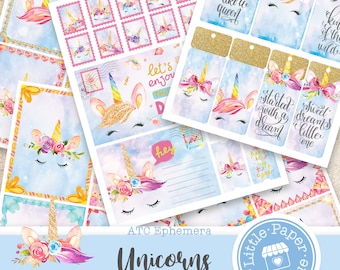 Rainbow Unicorn Princess pink Baby Blue unicorn printable vintage ATC, vintage, journal kit, junk journal, ATC cards