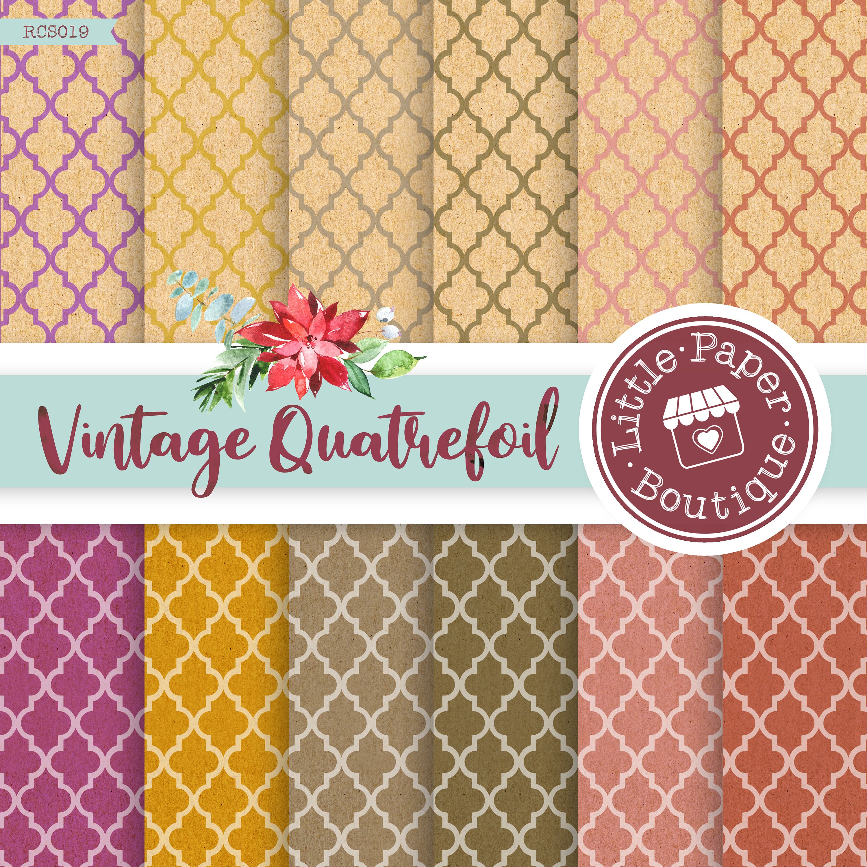 SEAMLESS A4 Letter 12"x12" Vintage Quatrefoil Digital Paper Background ...