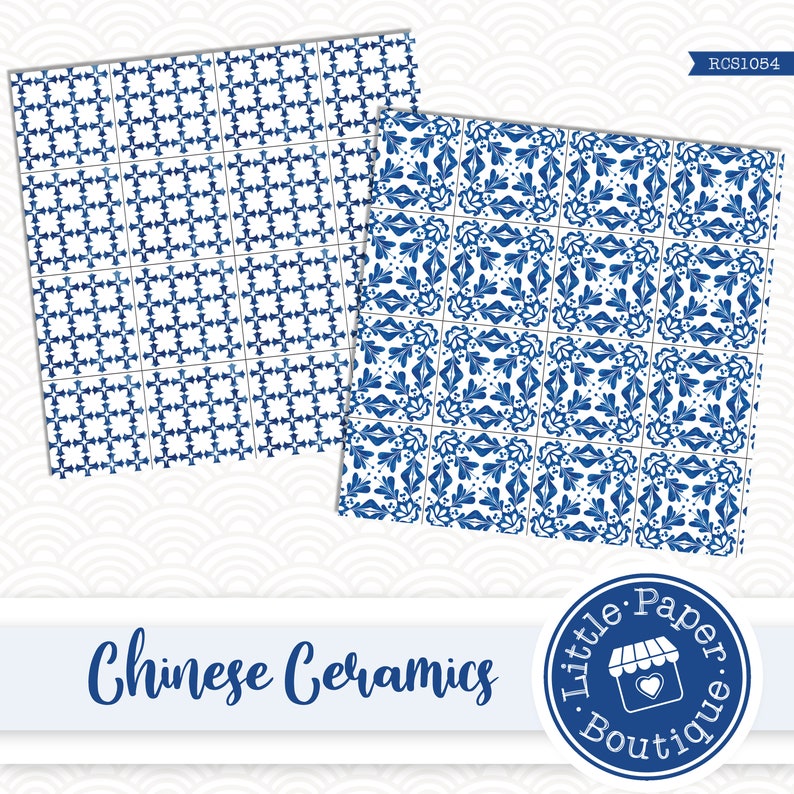 SEAMLESS Vintage Chinese Backgrounds Art Digital Paper Pack. Blue and ...