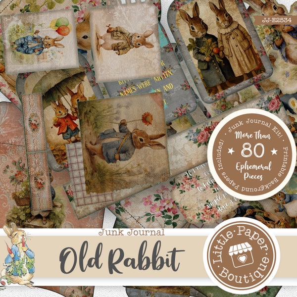 Peter Rabbit by Beatrix Potter Digital Junk Journal Kit (FULL KIT) with Scrapbook Printable Papers, Tickets and Ephemera for COMMERCIAL Use