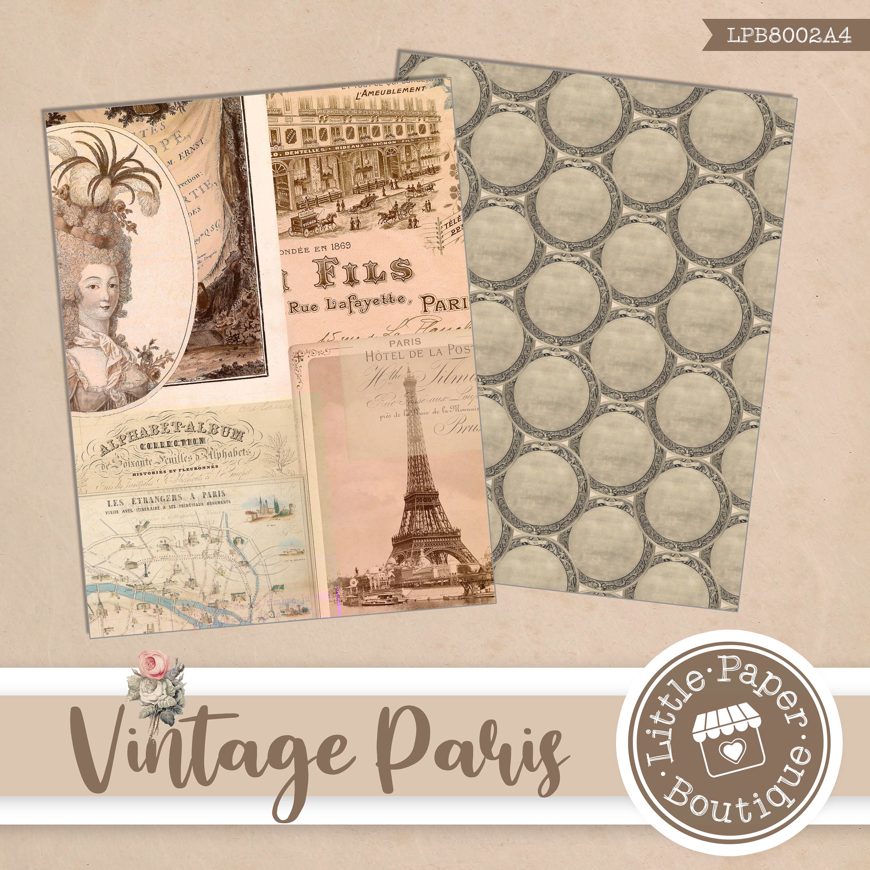 A4, Digital Paper Kit Ephemera Vintage Junk Journal Mixed Media Collage ...